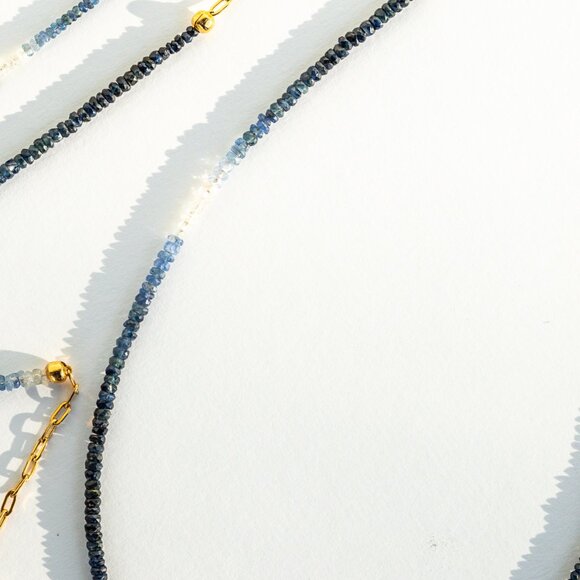 Ombre Sapphire Necklace + Bracelet Set Waterproof Gold Gemstone Jewelry Gift - Picture 4 of 15